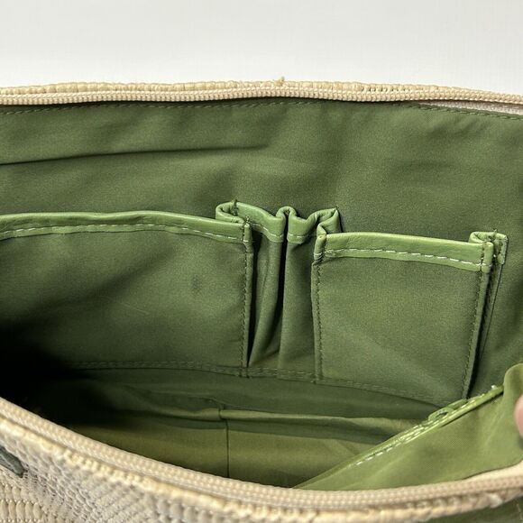 Kate Landry Natural Straw Green Soft Leather Tote Bag W Double Front Pockets - Picture 3 of 10